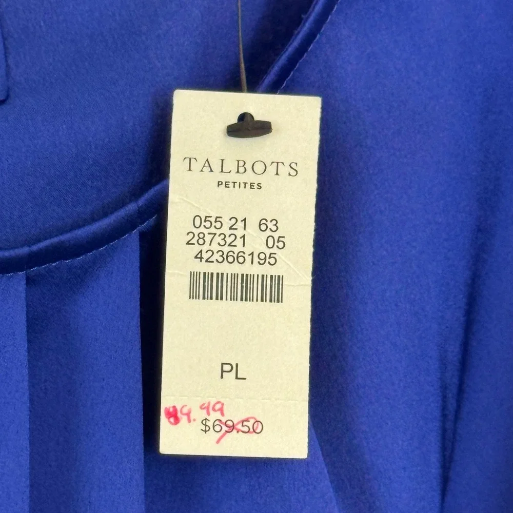 Talbots Petites Blue Pleated Neck Sleeveless Shell Blouse Top PL NWT - Picture 4 of 12